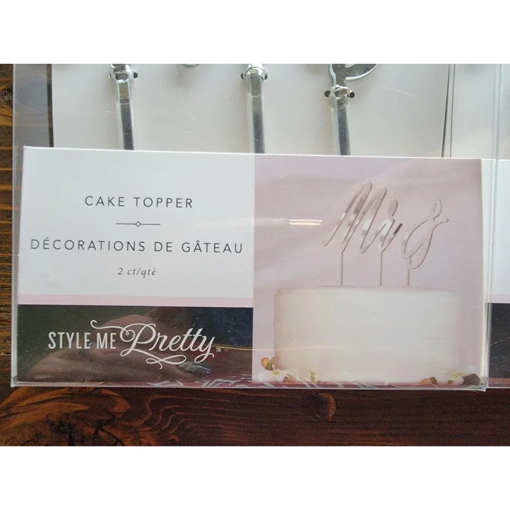 Style Me Pretty Cake Topper Wedding Mr. & Mrs. Set Silver